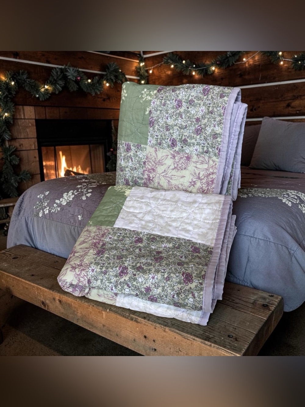 2 Cannon Elissa Floral Quilt Patchwork Pillow Shams Lavender Purple Sage Green